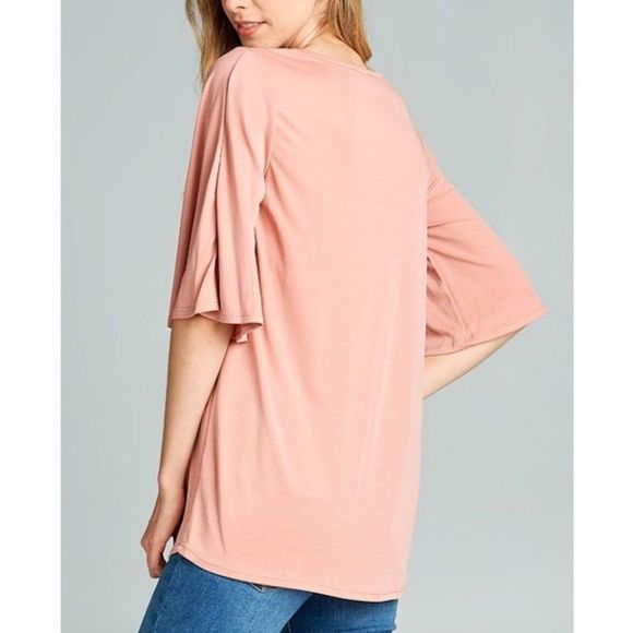 Pink Boat Neck Elbow Length Bell Sleeve Top Size M-L-XL - Picture 3 of 5